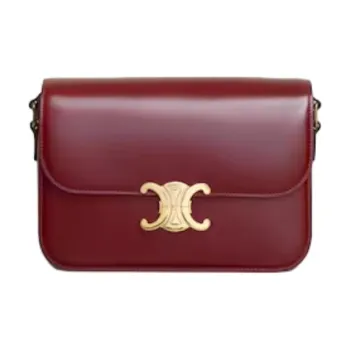 CELINE Triomphe Calfskin Crossbody Bag, Shoulder Bag Women's Light Burgundy Red