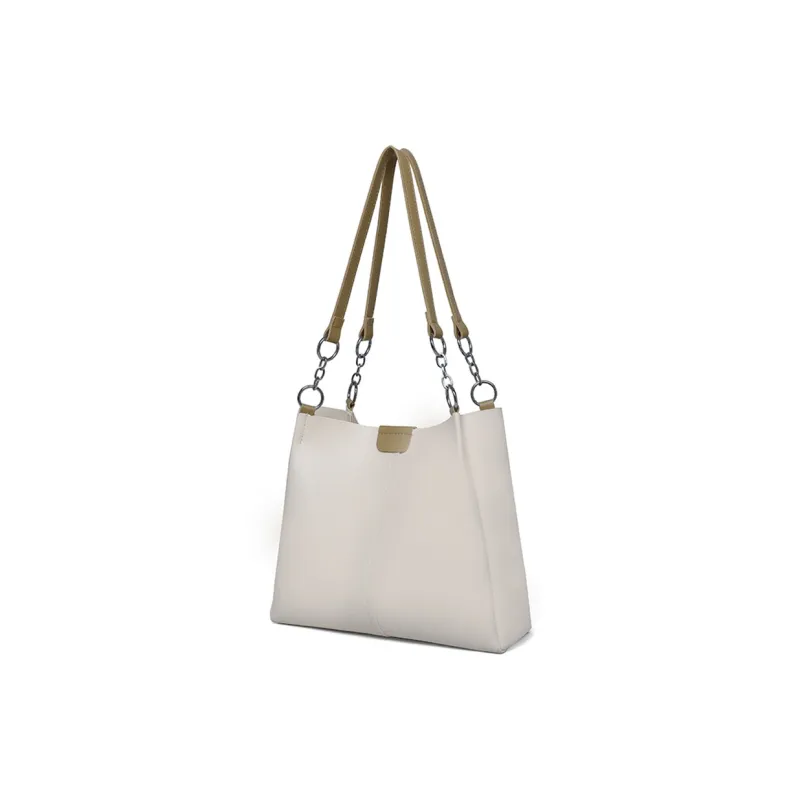 COMELY Cow Leather Tote Bag Shopping Bag Handbag Shoulder Bag Regular Women's White & Green-3