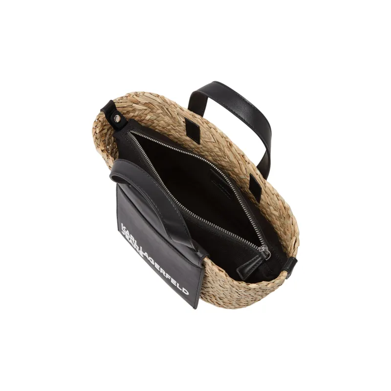 KARL LAGERFELD Straw Tote Bag, Shopping Bag, Shoulder Bag, Crossbody Bag, Handbag Mini Women's Natural & Black-2