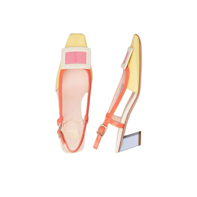 Roger Vivier Belle Vivier Block Heel High Heels 4.5cm Women's Yellow Blue-5