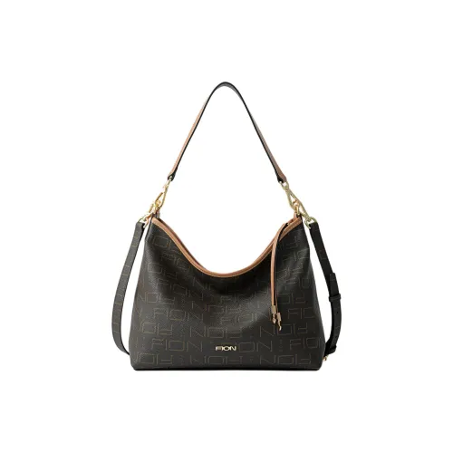 FION PVC Tote Bag Shopping Bag Crossbody Bag Shoulder Bag Medium Size Women's Dark Coffee Brown