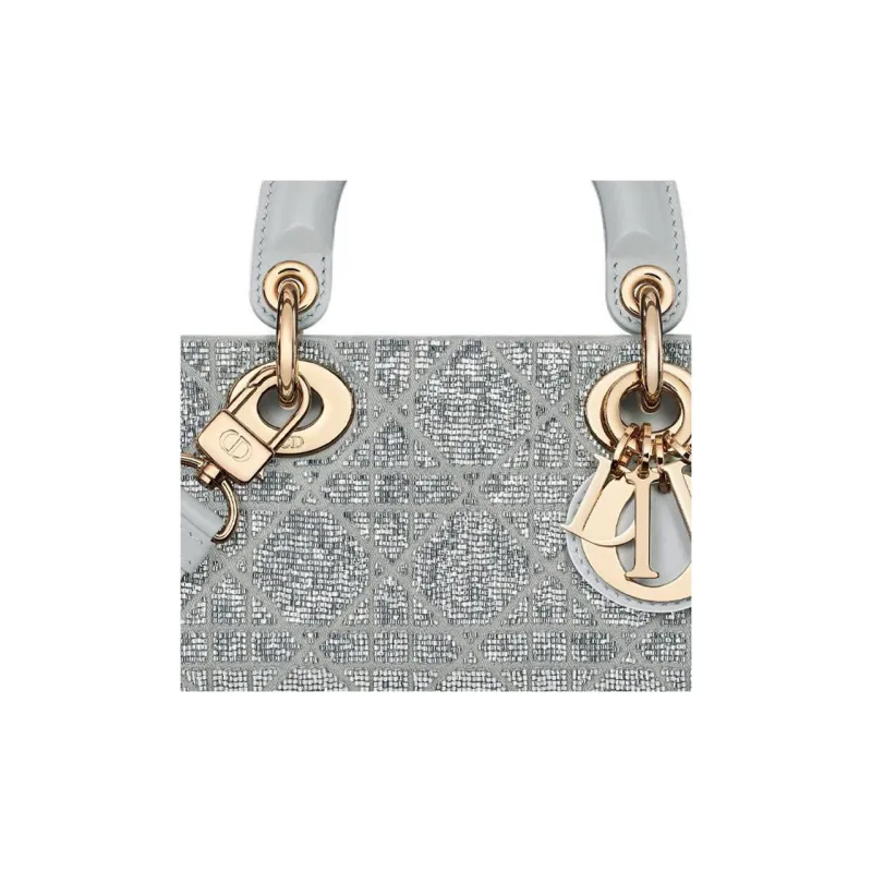 DIOR Lady D JOY Cotton With Silk And Glass Dior Bag Shoulder Bag Crossbody Bag Handbag Small Size Women's Metal Silver-6