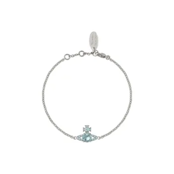 Vivienne Westwood Brass, Gold Plated, Platinum, Cubic Zirconia Saturn Inlaid Bracelet Unisex Silver/Cloud Blue