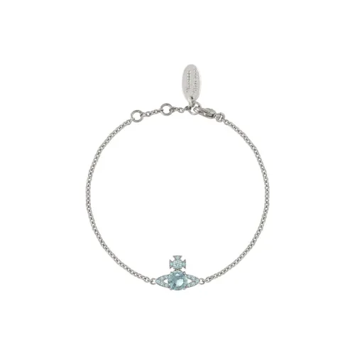 Vivienne Westwood Brass, Gold Plated, Platinum, Cubic Zirconia Saturn Inlaid Bracelet Unisex Silver/Cloud Blue