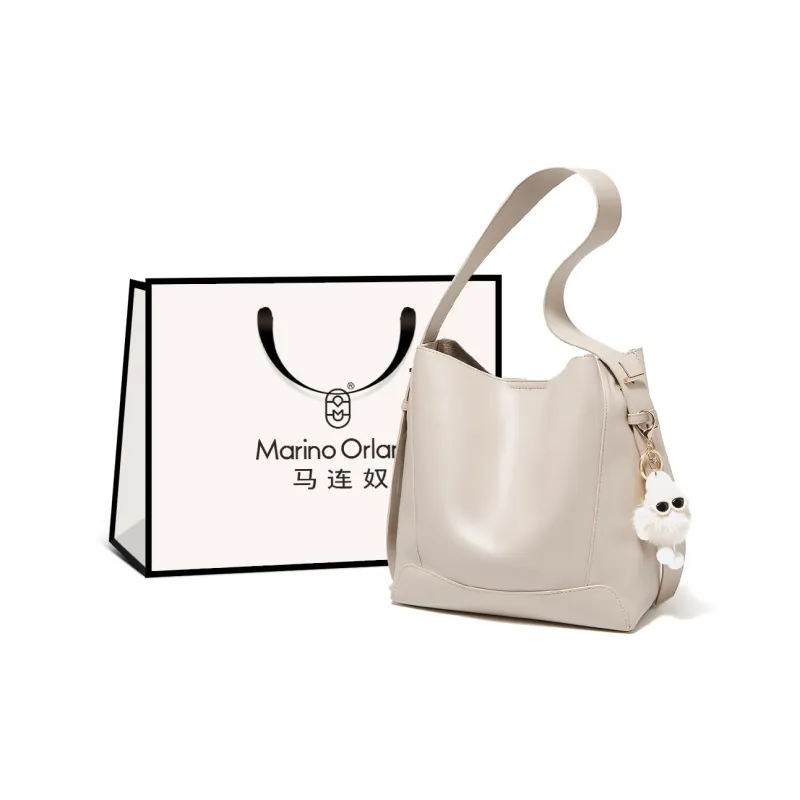 Marino Orlandi Synthetic Leather Cow Split Leather Handbag Shoulder Bag Large Size Women's Apricot/Brown-5