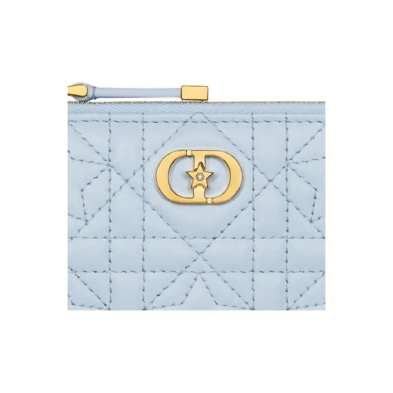DIOR Caro Lambskin Wallet Women's Sky Blue-4