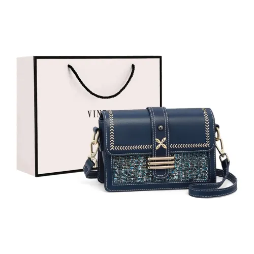 VINEY Cow Leather Shoulder Bag Crossbody Bag Small Square Bag Regular Women's Blue