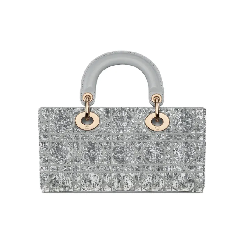 DIOR Lady D JOY Cotton With Silk And Glass Dior Bag Shoulder Bag Crossbody Bag Handbag Small Size Women's Metal Silver-4