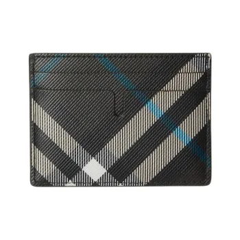 Burberry PU Polyurethane With Polyester Card Holder Men's Black & White & Blue