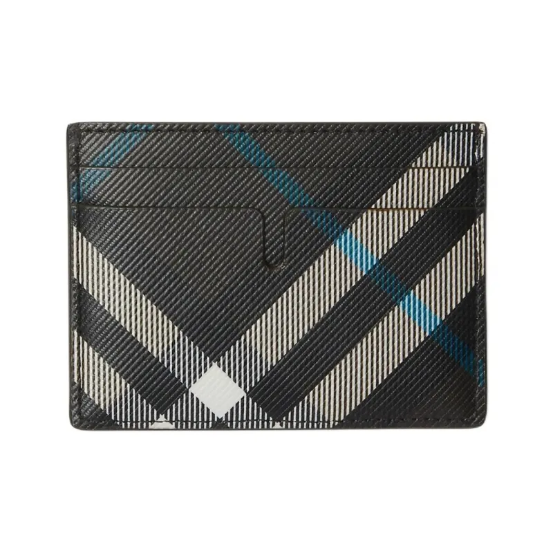 Burberry PU Polyurethane With Polyester Card Holder Men's Black & White & Blue-0