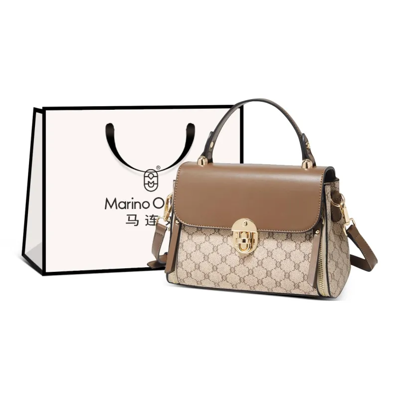 Marino Orlandi Synthetic Leather Kelly Bag Shoulder Bag Crossbody Bag Handbag Large Size Women's Coffee-5
