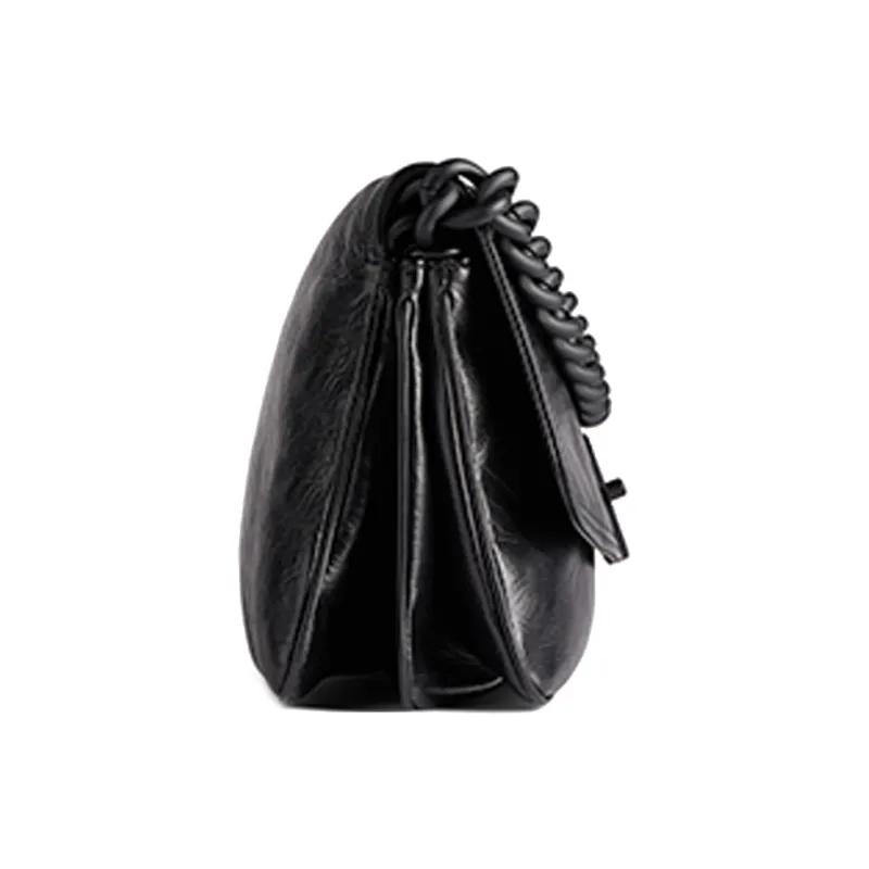 Balenciaga BB SOFT Cow Leather One Shoulder Handbag Medium Size Women's Black-3