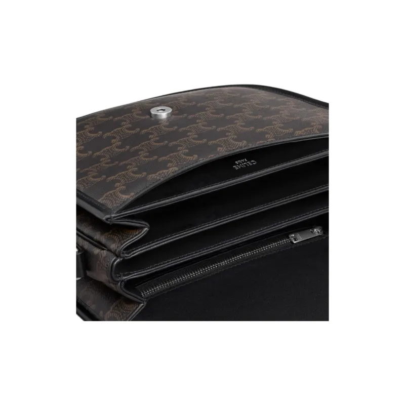 CELINE Besace Canvas Shoulder Bag Medium Size Women's Black-4