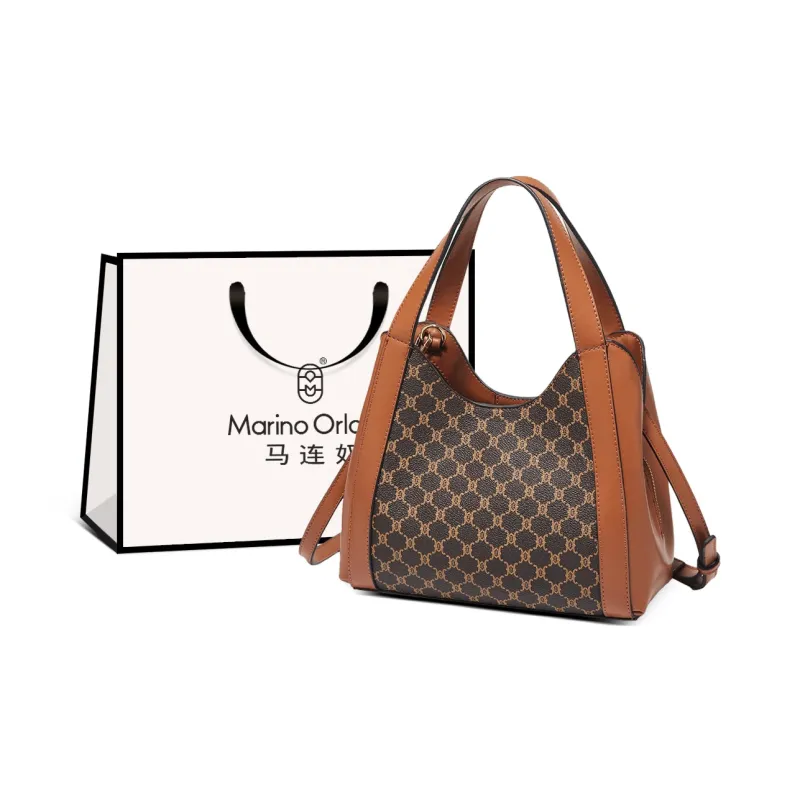 Marino Orlandi Synthetic Leather Bucket Bag Shoulder Bag, Crossbody Bag, Handbag Women's Khaki/Coffee-9