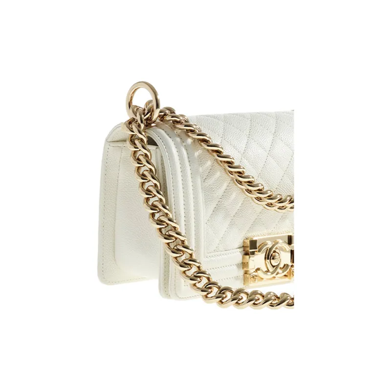 CHANEL 21K Winter Leboy Calfskin Shoulder Bag, Crossbody Bag Women's White-3