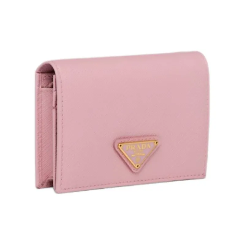 PRADA Saffiano Calfskin Wallet Small Size Women's Peach Pink-1