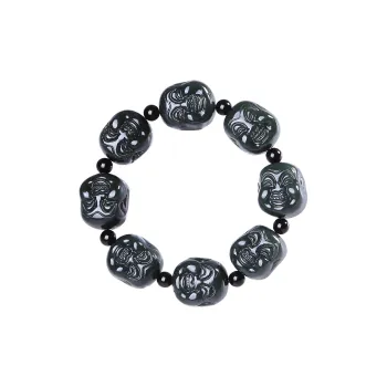 Renyu Jewelry New Chinese Style Maitreya Buddha # Good Luck Beaded Bracelet Green Jade Unisex
