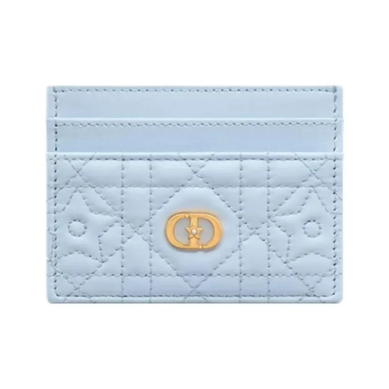 DIOR Caro Lambskin Card Holder Women's Blue-4