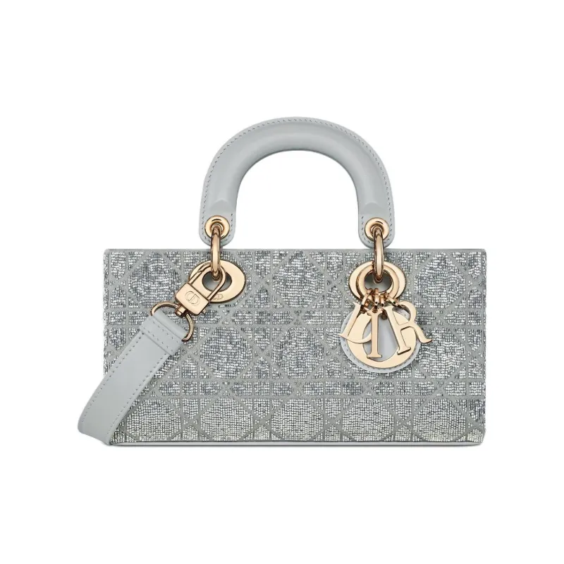DIOR Lady D JOY Cotton With Silk And Glass Dior Bag Shoulder Bag Crossbody Bag Handbag Small Size Women's Metal Silver-0