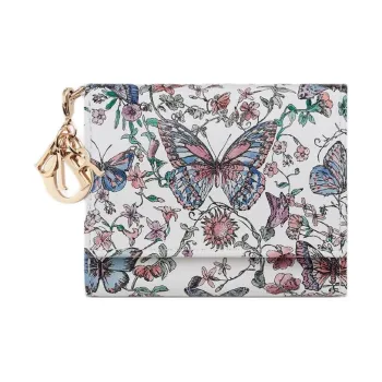 DIOR Lady Dior Calfskin Wallet Women's White