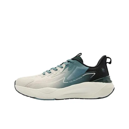 QIAODAN Cushioning, Slip Resistant, And Abrasion Resistant Low Top Casual Running Shoes Men's Beige Cyan Black