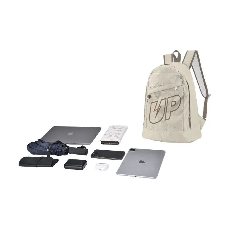 TURN UP Polyester Students Backpack Unisex Ecru-4