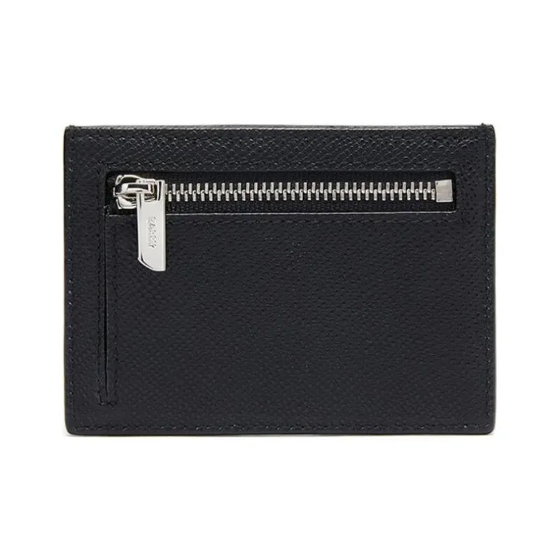 BALLY Textured Cow Leather Card Holder Ticket Holder Card Case Men's Black-3