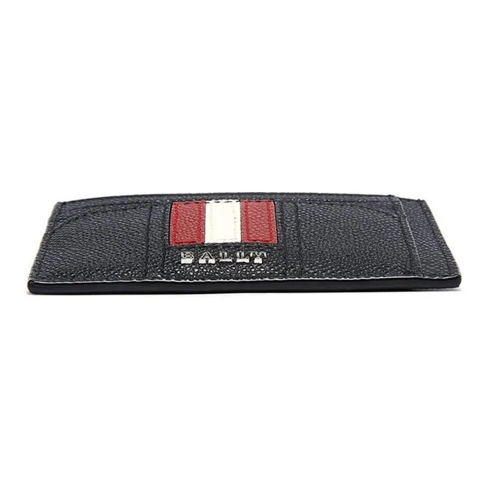 BALLY Textured Cow Leather Card Holder Ticket Holder Card Case Men's Black-4