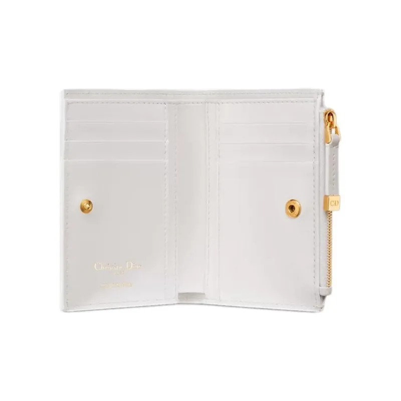 DIOR Caro Calfskin Wallet Women's White-4
