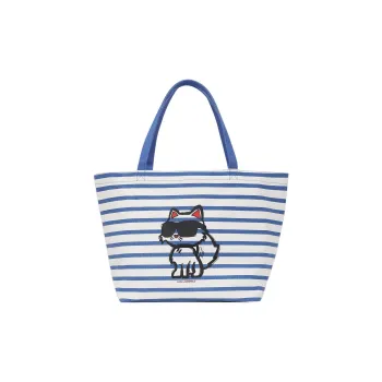 KARL LAGERFELD Recycled Cotton Tote Bag, Shopping Bag, Shoulder Bag Women's Blue & White