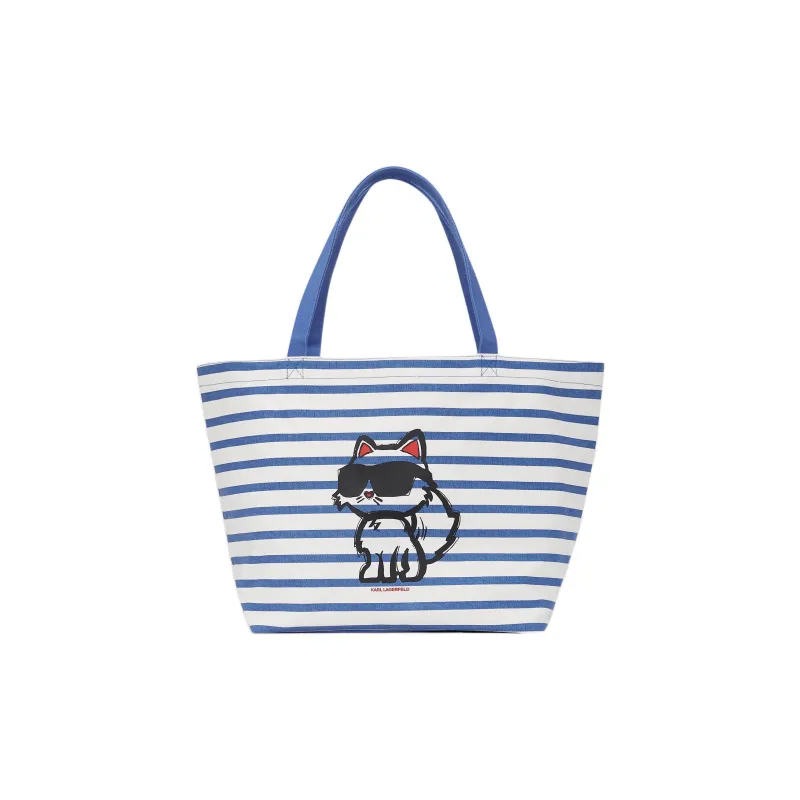 KARL LAGERFELD Recycled Cotton Tote Bag, Shopping Bag, Shoulder Bag Women's Blue & White-0