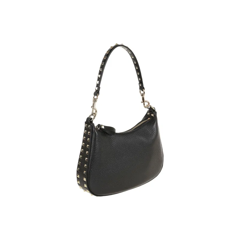Valentino Rockstud Cow Leather One Shoulder Handbags Small Size Women's Black-1