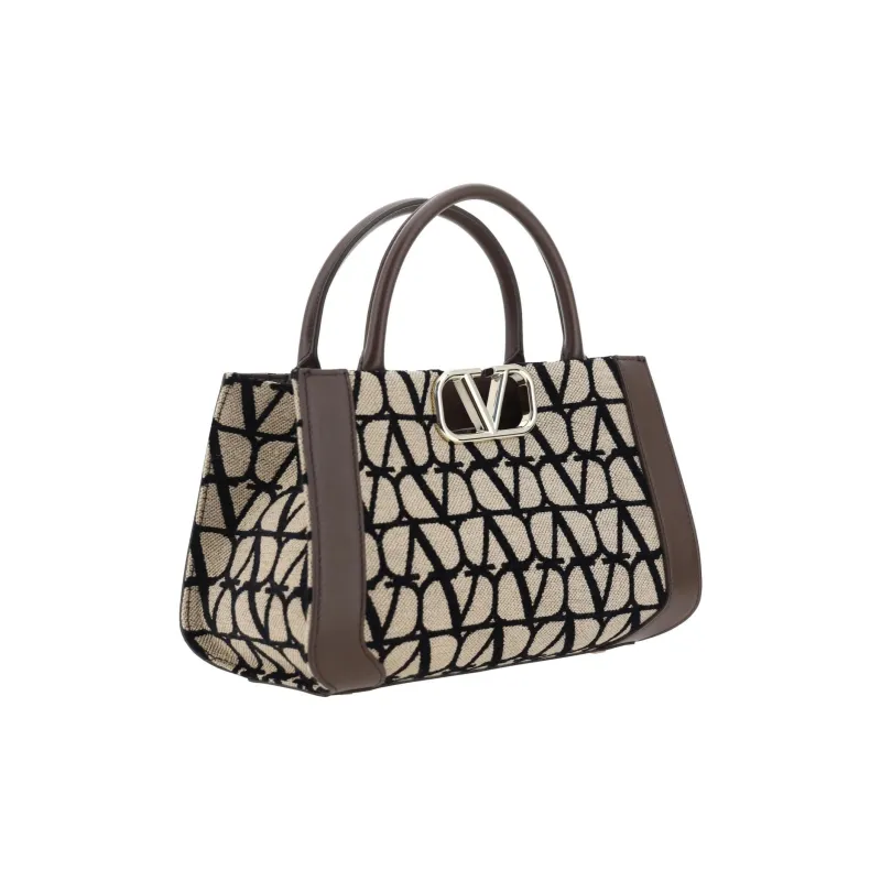 Valentino Locò Cotton Shoulder Bag, Crossbody Bag, Handbag Women's Brown & Beige-1