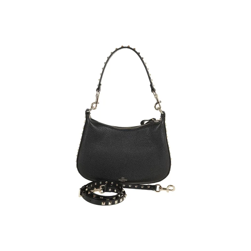 Valentino Rockstud Cow Leather One Shoulder Handbags Small Size Women's Black-2