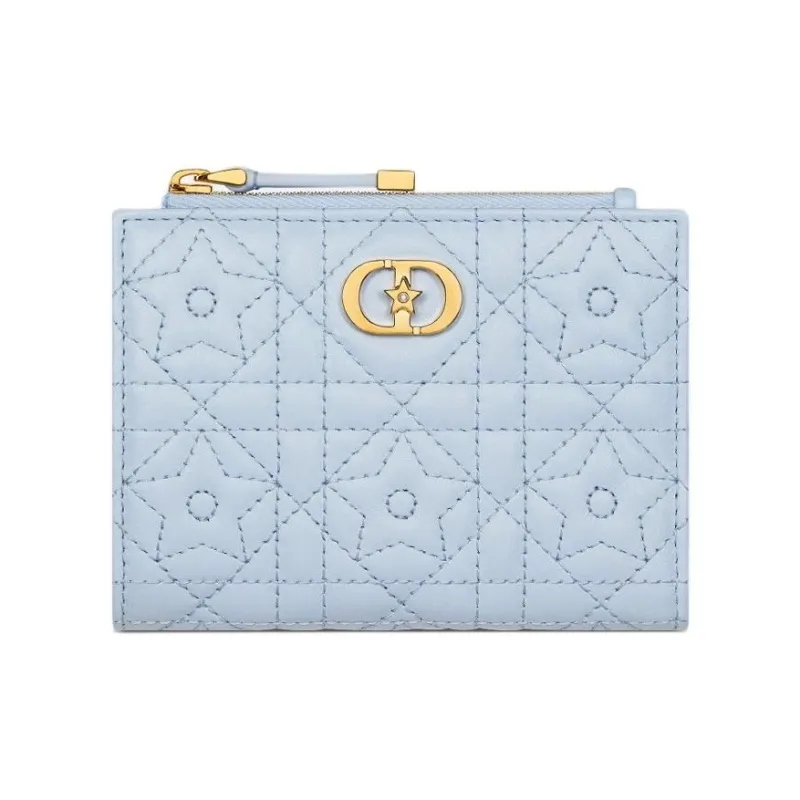DIOR Caro Lambskin Wallet Women's Sky Blue-0