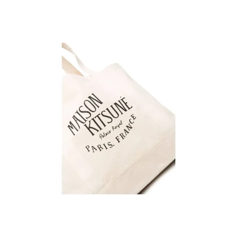 Maison Kitsune Cotton Tote Bag, Shopping Bag, Shoulder Bag, Handbag Regular Women's Beige-4