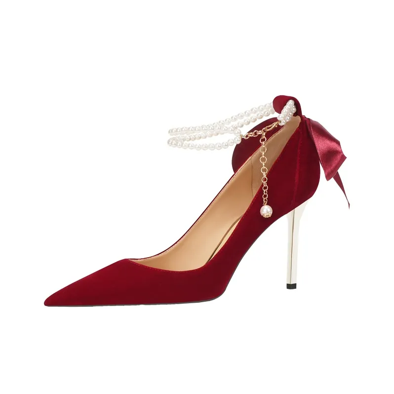 Dunnu Slim Heel High Heels 9cm Women's Red Gift Box Set-0