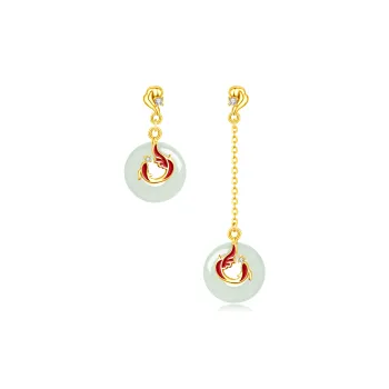 Lao Feng Xiang Hetian Jade Earrings Pale Greenish White Jade Women's