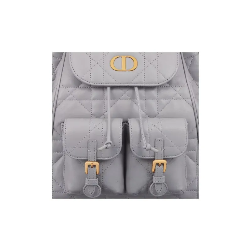 DIOR Caro Lambskin Backpack Medium Size Women's Gray-3