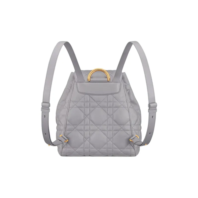 DIOR Caro Lambskin Backpack Medium Size Women's Gray-2
