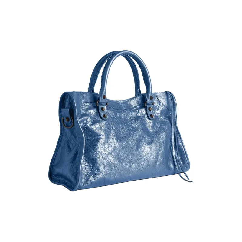 Balenciaga Le City Lambskin One Shoulder Handbags Medium Size Women's Blue-4