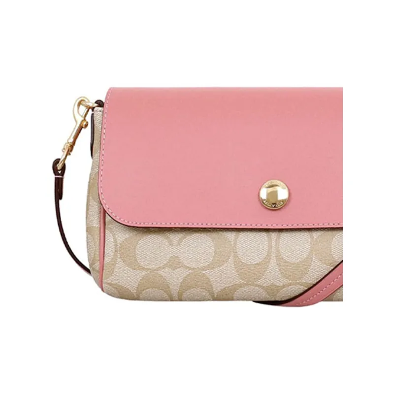 COACH Canvas With Leather Shoulder Bag, Crossbody Bag Women's Vintage Pink & Light Khaki Monogram-1