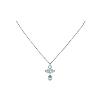 Vivienne Westwood Cubic Zircon Saturn Inlaid Pendant Necklace Unisex Silver/Cloud Blue