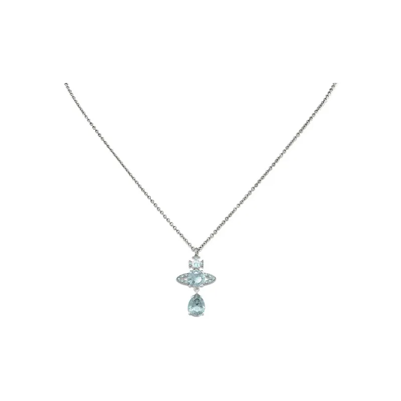 Vivienne Westwood Cubic Zircon Saturn Inlaid Pendant Necklace Unisex Silver/Cloud Blue-0