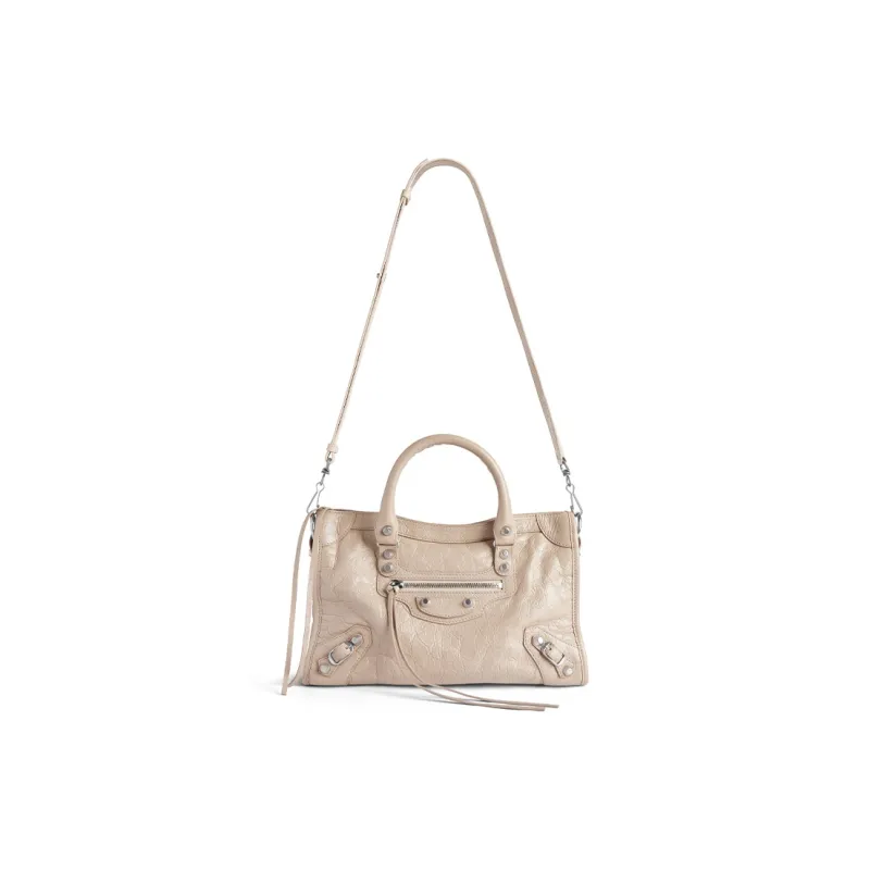 Balenciaga Le City Lambskin One Shoulder Handbags Small Size Women's Beige-1