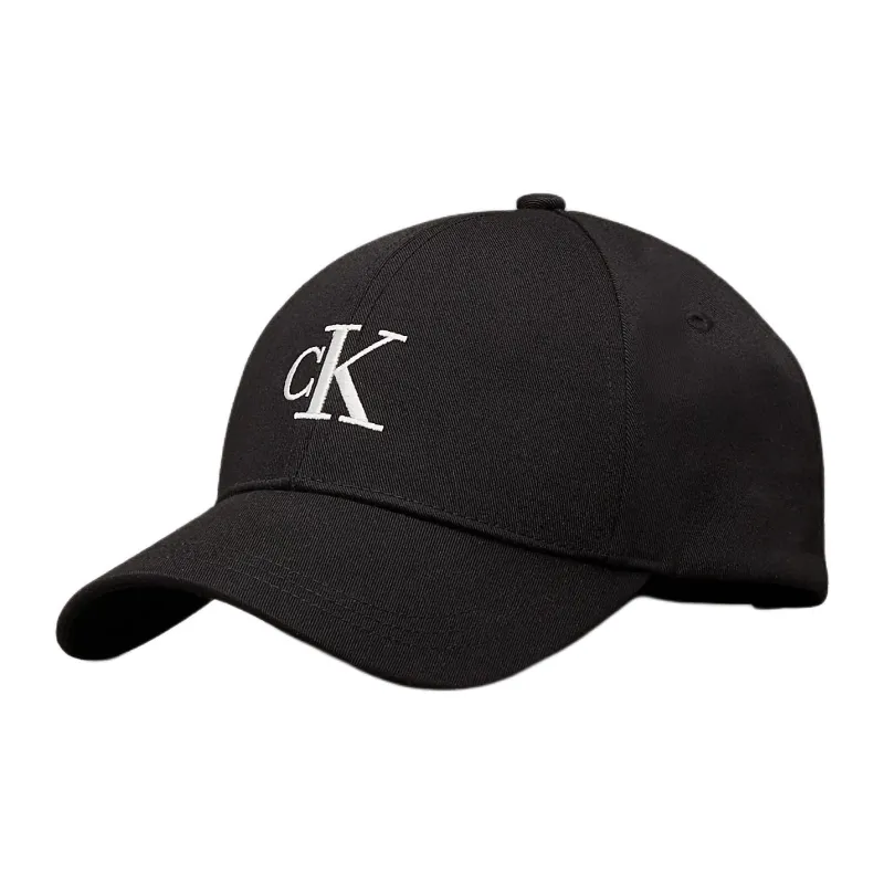 CALVIN KLEIN Recycled Polyester, Polyester, Recycled Mixed Polyester Twill Baseball Caps Men's Black-0