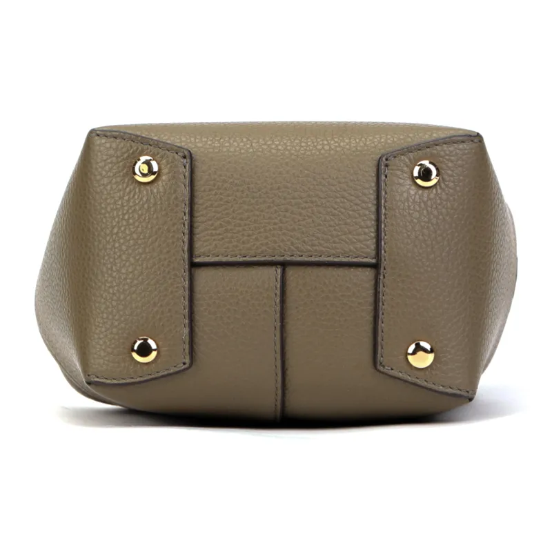 FERRAGAMO GANCINI Cow Leather Bucket Bag, Shoulder Bag, Crossbody Bag Mini Women's Olive Green-3