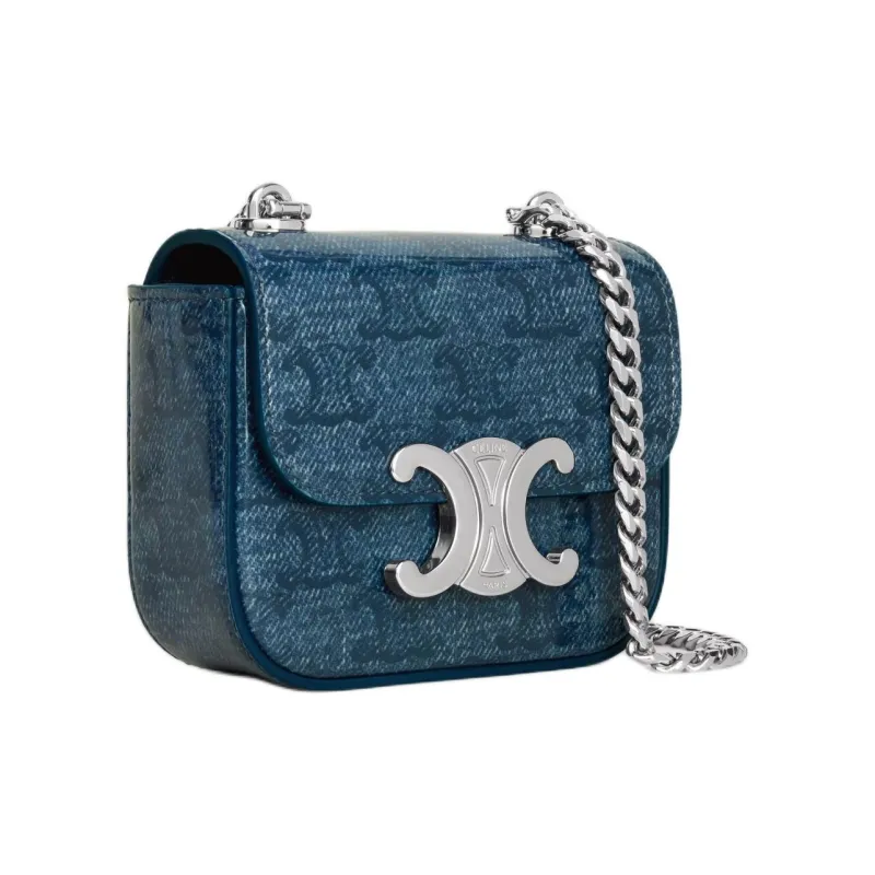CELINE Triomphe Calfskin Shoulder Bag Women's Denim Blue-1