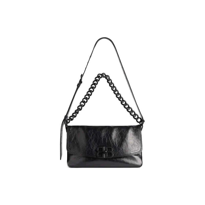 Balenciaga BB SOFT Cow Leather One Shoulder Handbag Medium Size Women's Black-1