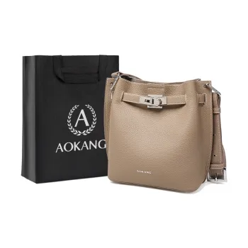 AOKANG Top Grain Cow Leather Bucket Bag Shoulder Bag Crossbody Bag Shoulder Bag Women's Elephant Gray/Classic Black